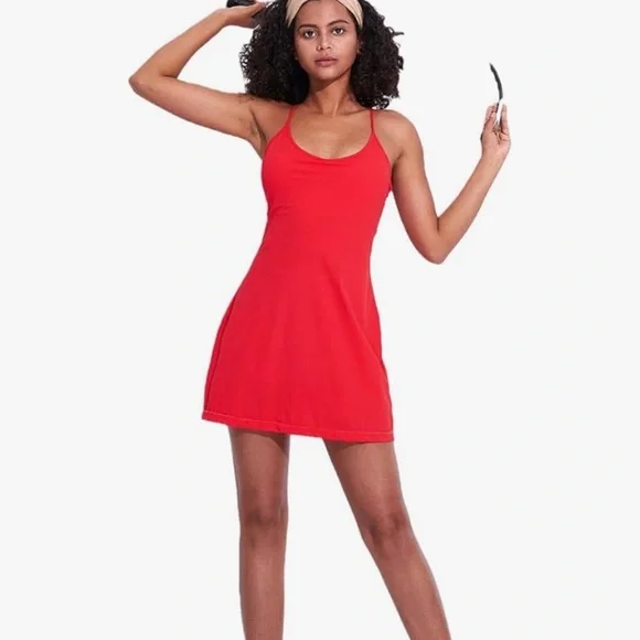 Red Sleeveless Tennis Dress with built in shorts and pockets - Picture 3 of 5